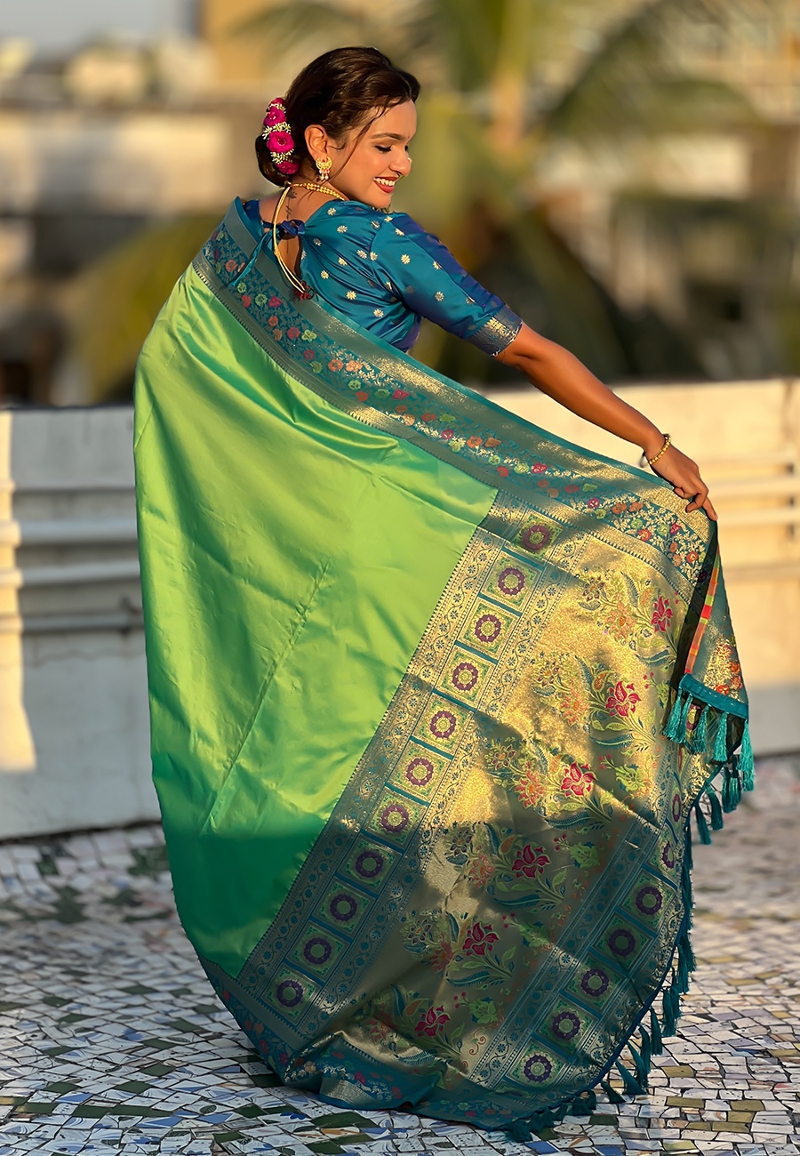 Pista Soft Silk Woven Paithani Gala Saree — alternate view