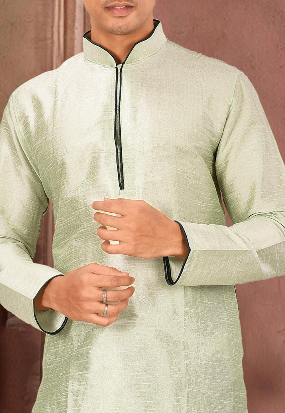 Pista Solid Art Silk Modern Kurta Dhoti Set
