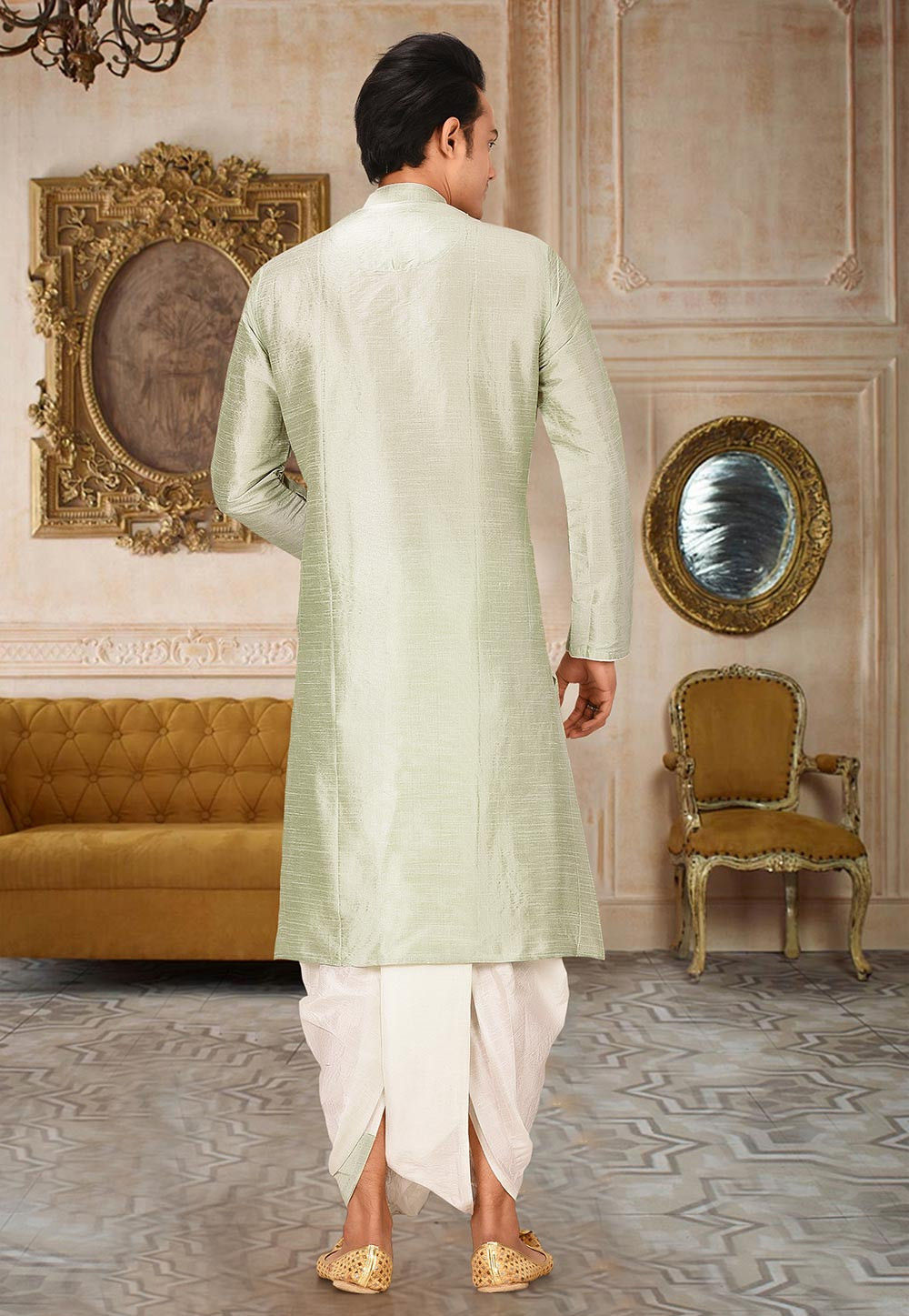 Pista Solid Art Silk Regal Kurta Dhoti Set — alternate view