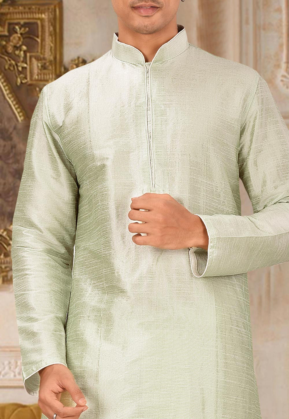 Pista Solid Art Silk Regal Kurta Dhoti Set