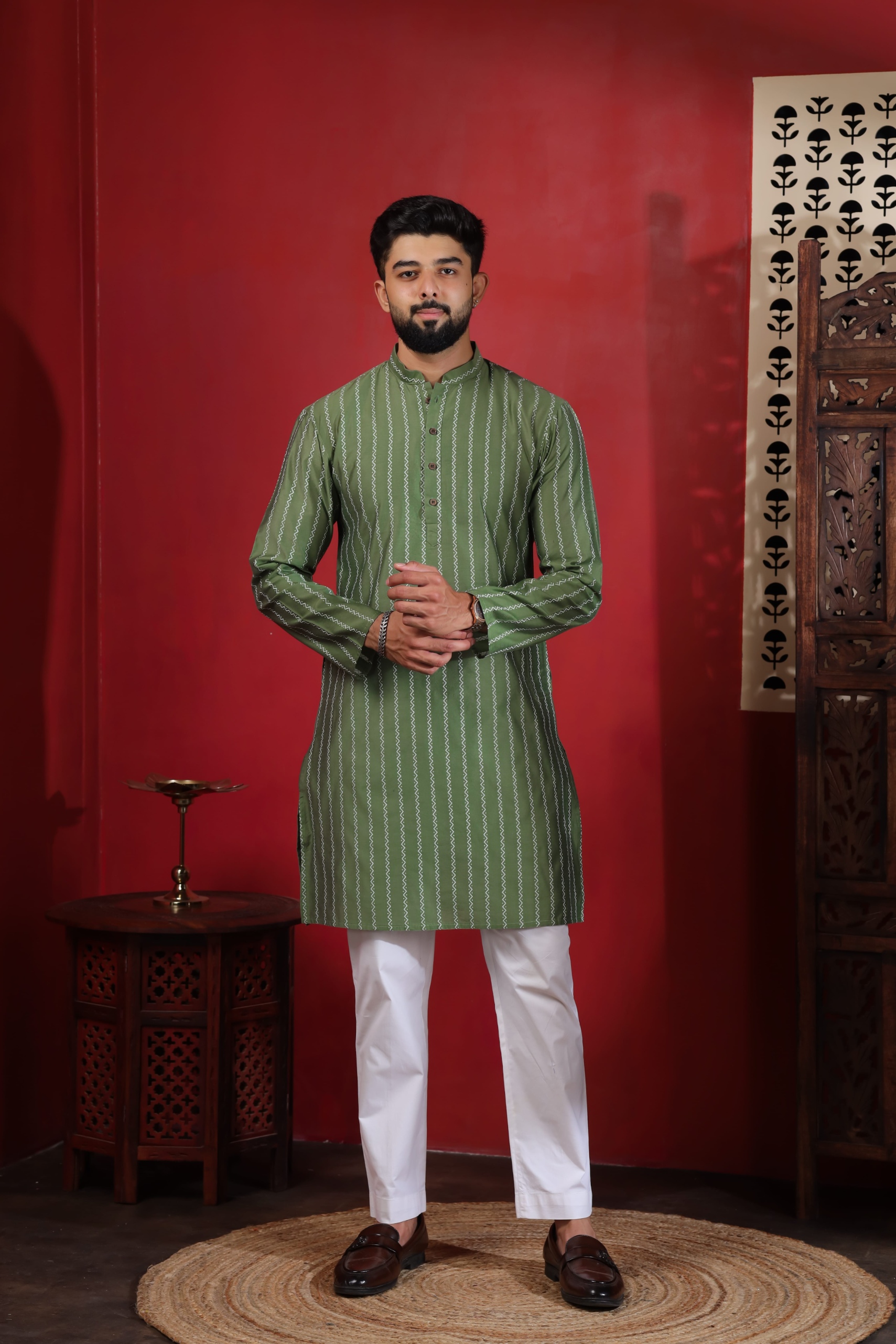 Pista Woven Designer Cotton Kurta Pyjama