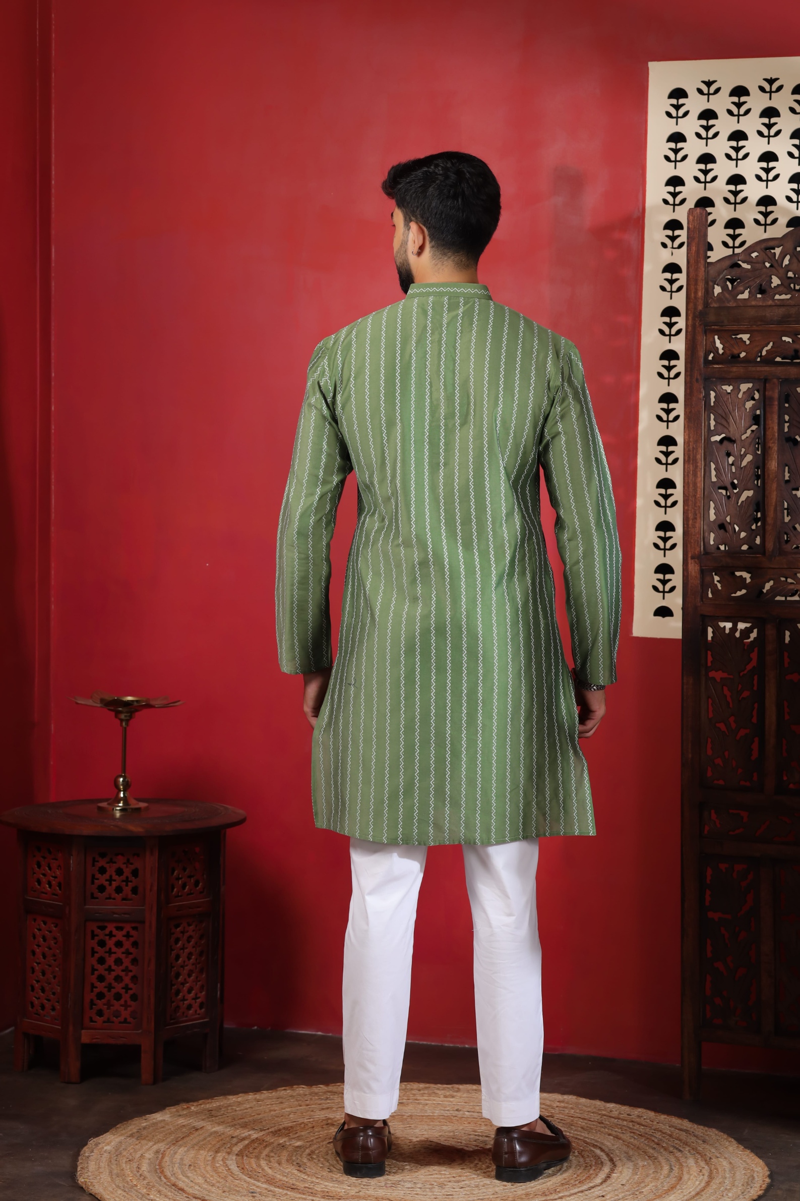 Pista Woven Designer Cotton Kurta Pyjama — alternate view
