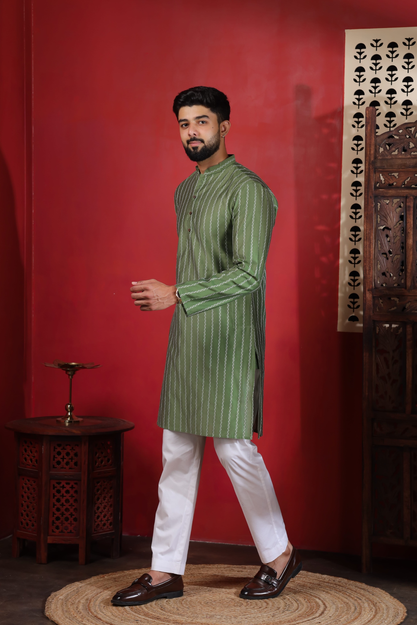 Pista Woven Designer Cotton Kurta Pyjama