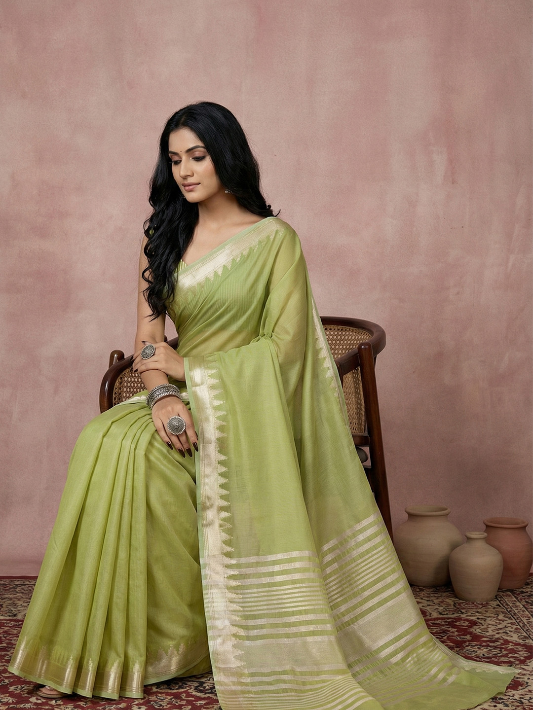 Pista Woven Designer Cotton Saree