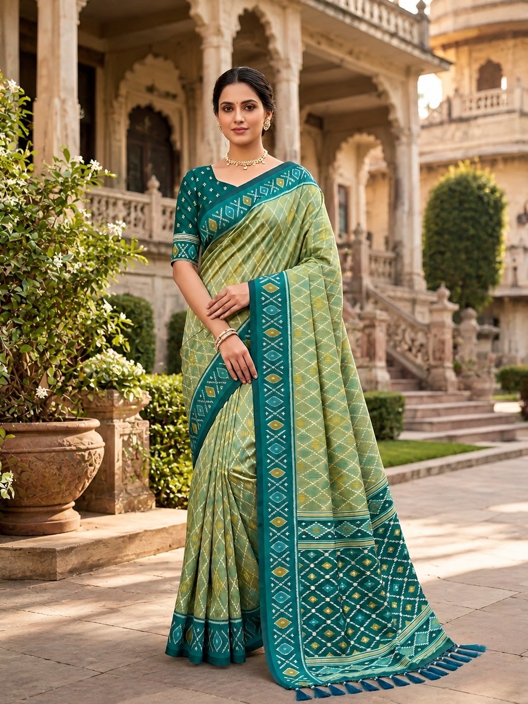 Pista Woven Jacquard Patola Silk Saree