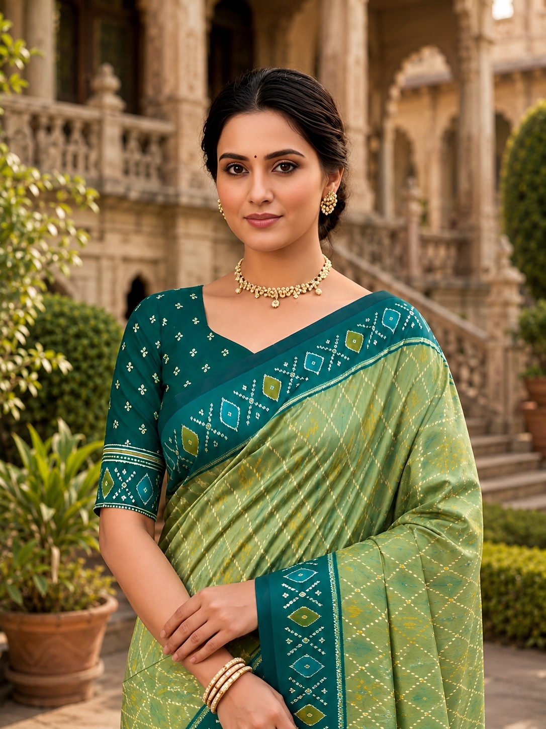 Pista Woven Jacquard Patola Silk Saree