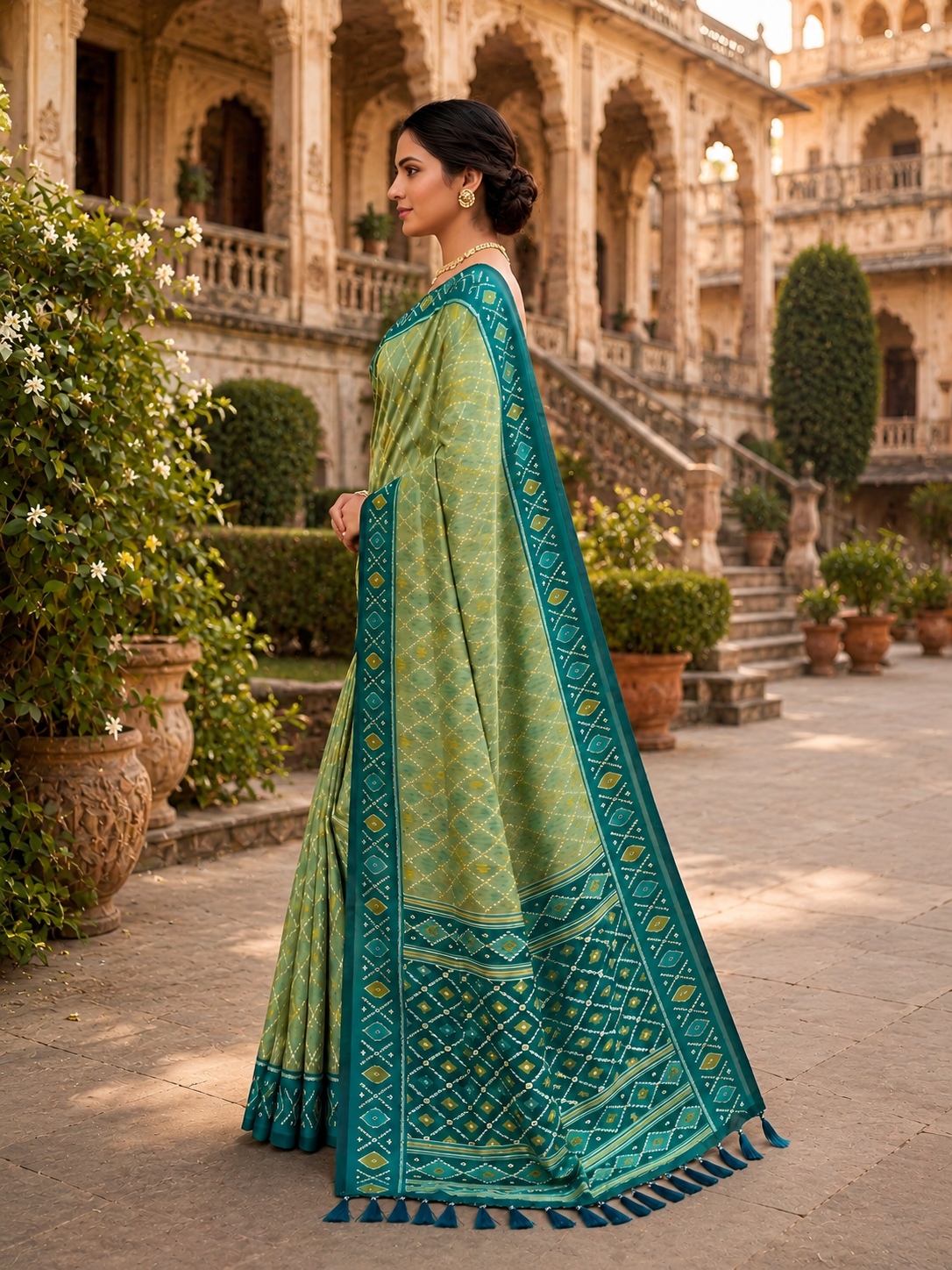Pista Woven Jacquard Patola Silk Saree