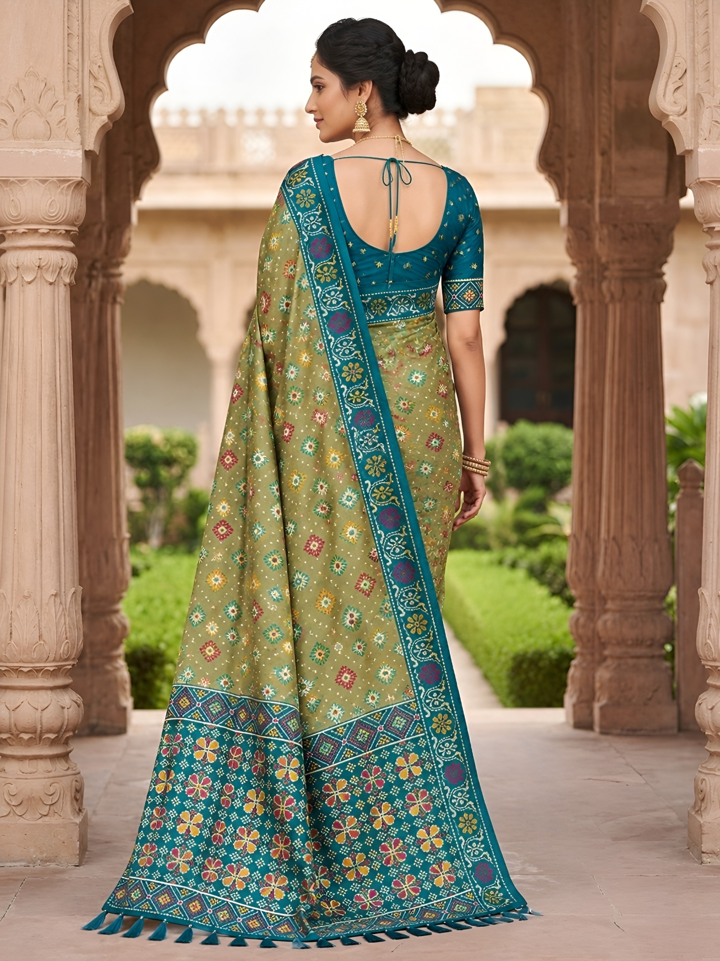 Pista Woven Meenakari Patola Silk Saree — alternate view