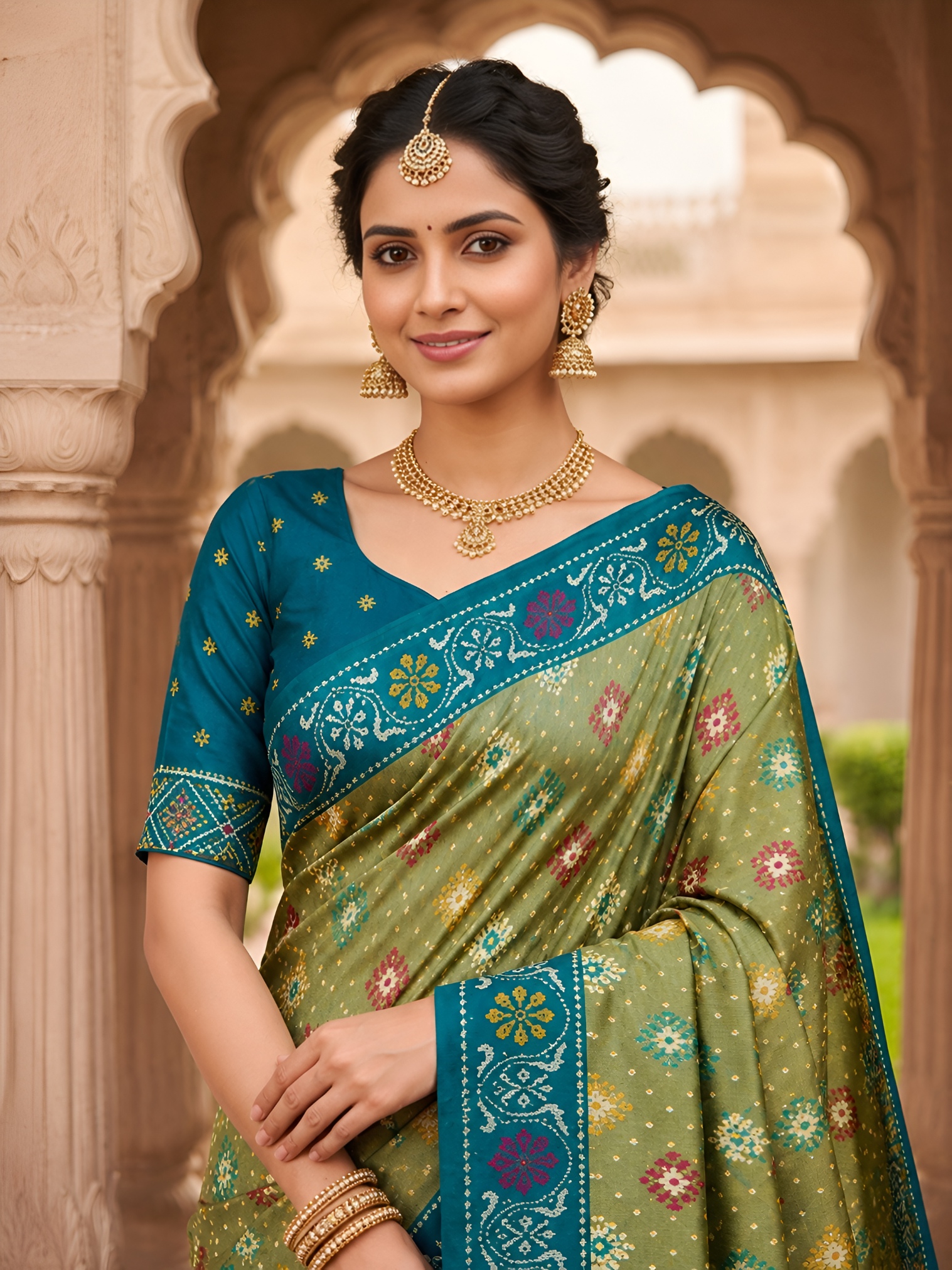 Pista Woven Meenakari Patola Silk Saree
