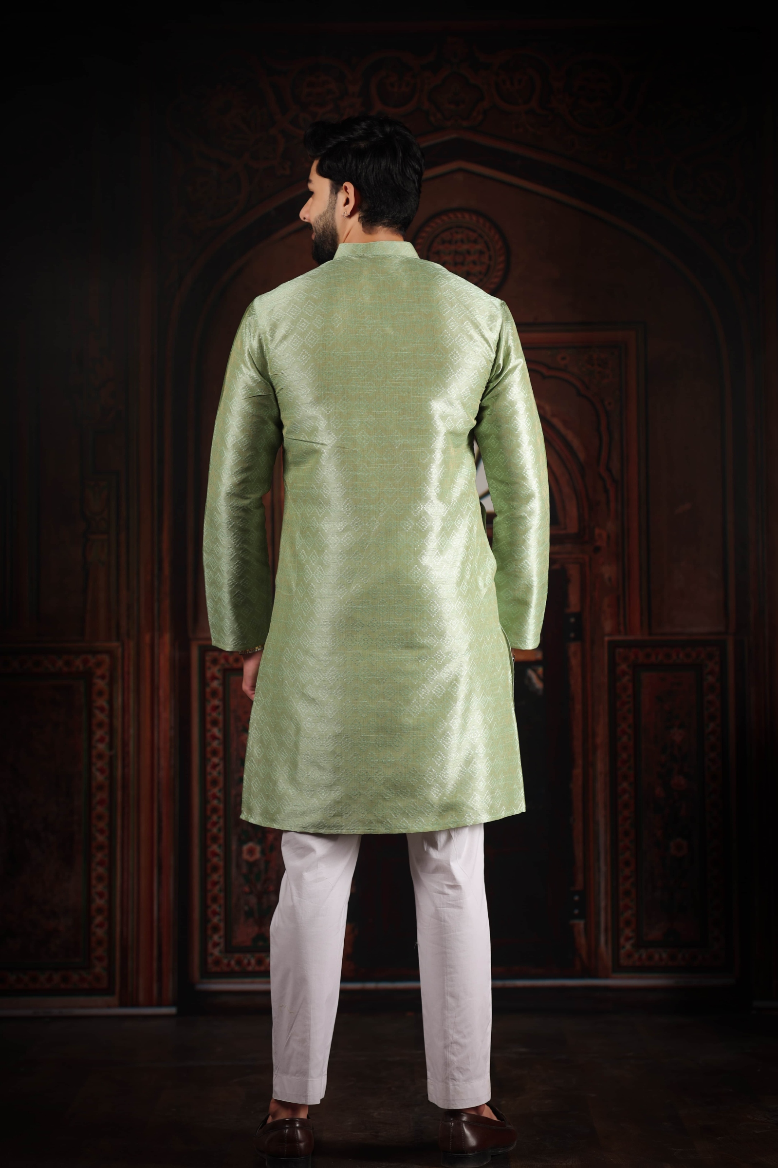 Pista Woven Pattern Art Silk Kurta Pyjama — alternate view