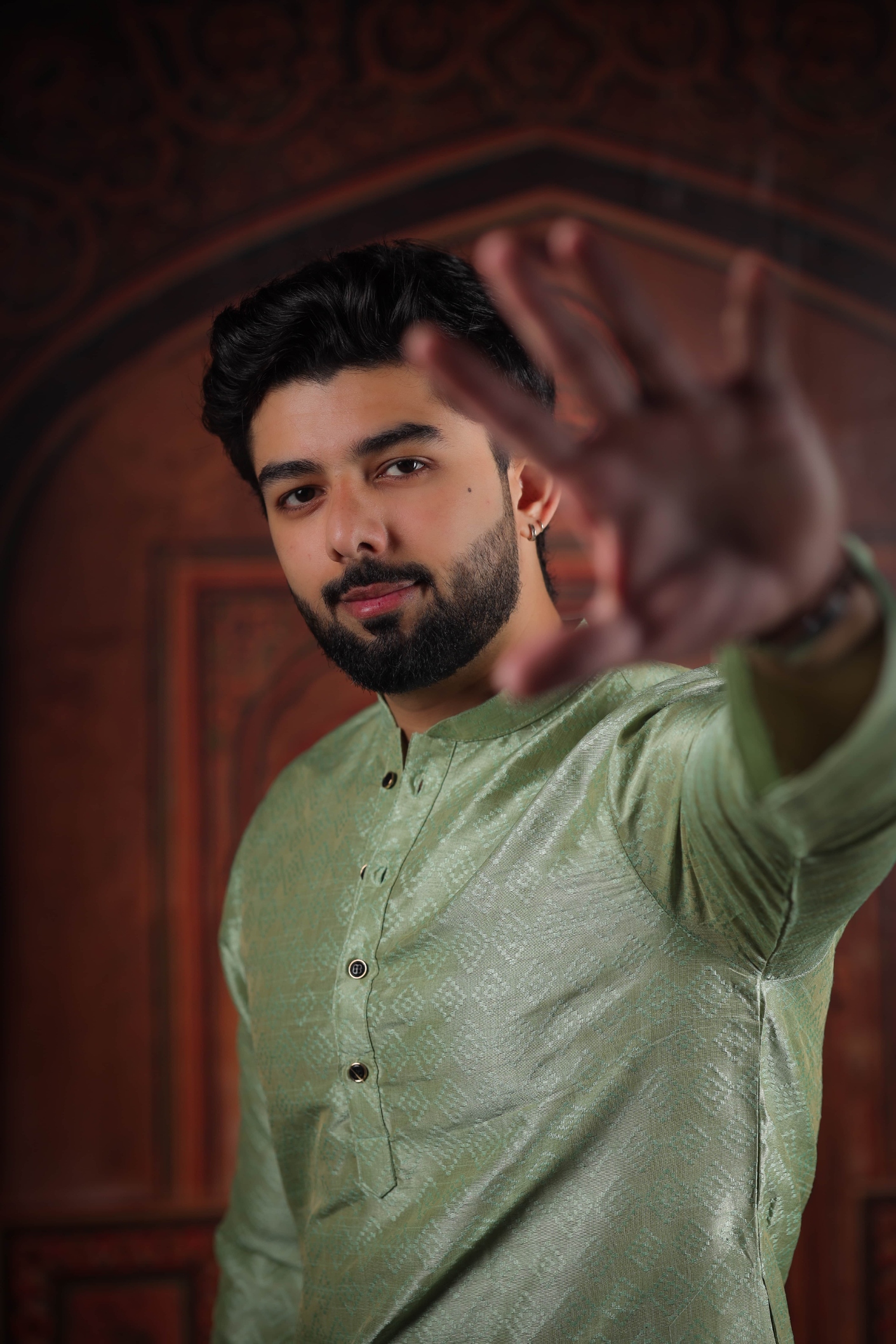 Pista Woven Pattern Art Silk Kurta Pyjama