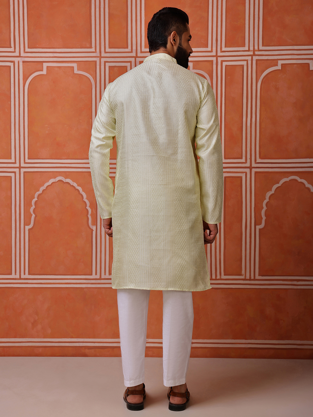 Pista Woven Sequence Embroidery Cotton Blend Kurta Pyjama — alternate view