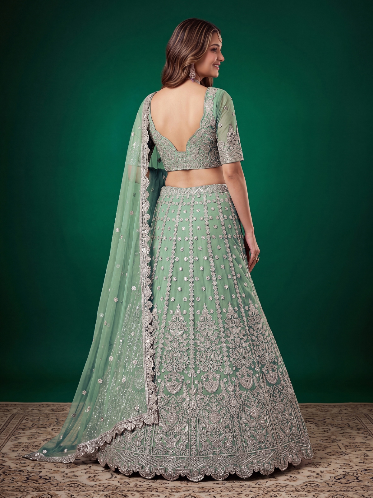 Pista Zari Dori Soft Net Panelled Bridal Lehenga Choli — alternate view