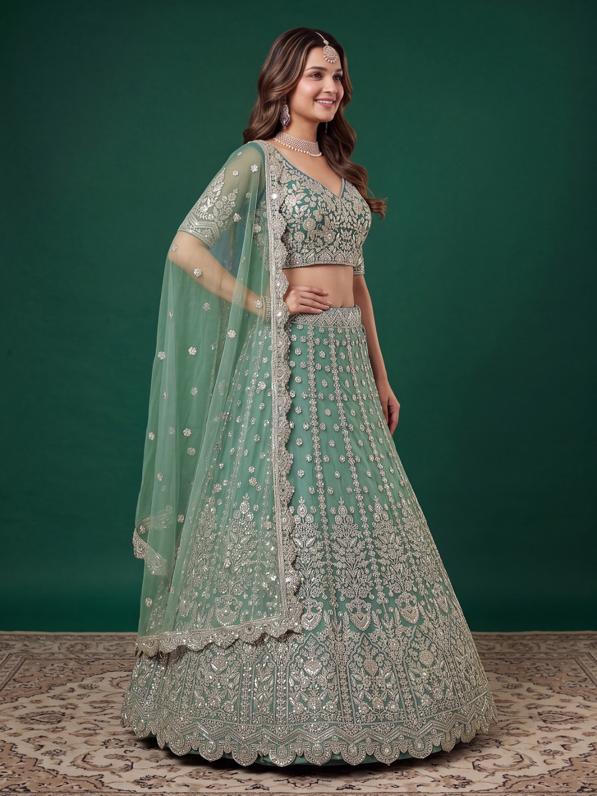 Pista Zari Dori Soft Net Panelled Bridal Lehenga Choli