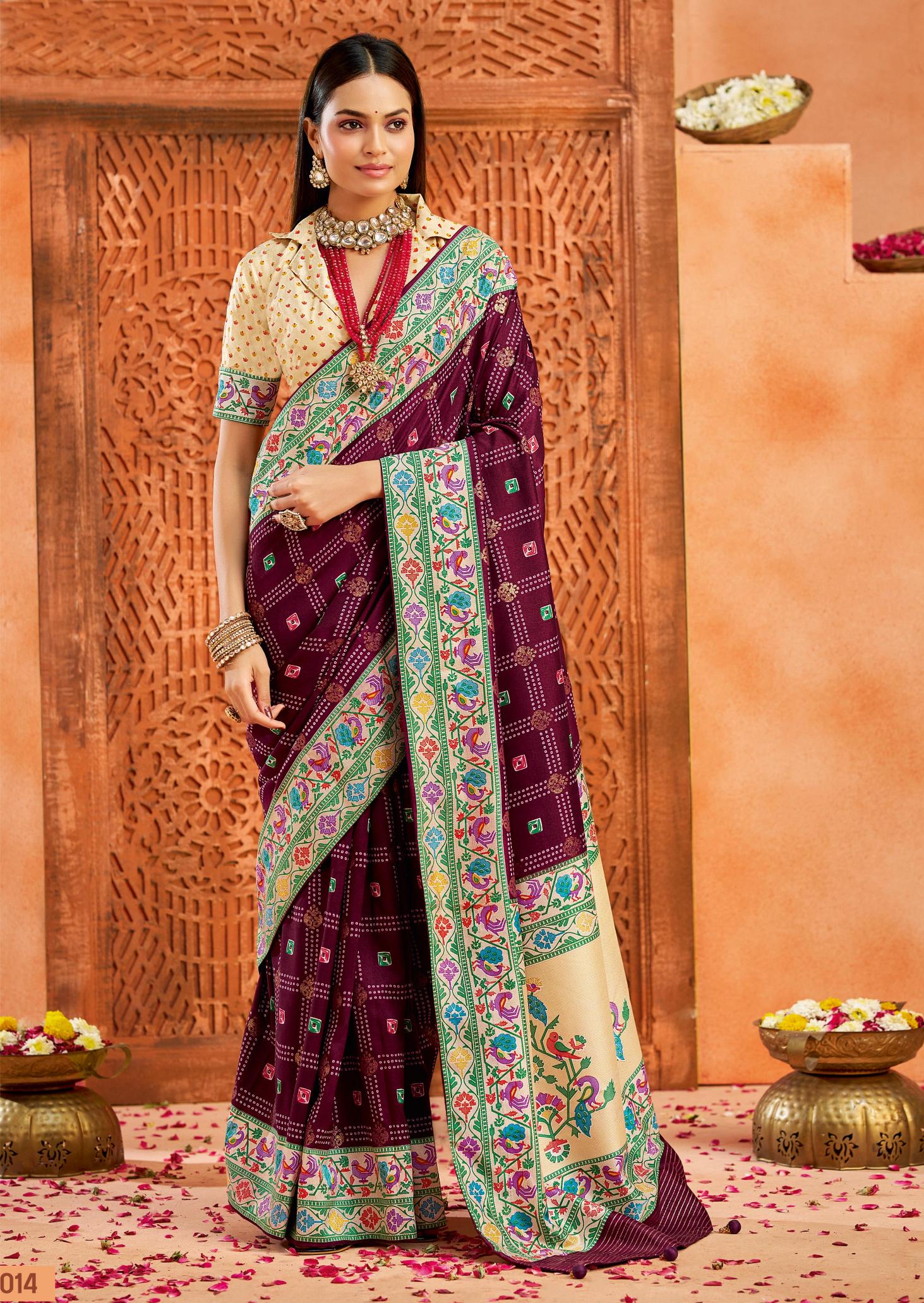 Plum Velvet Tussar Silk Saree