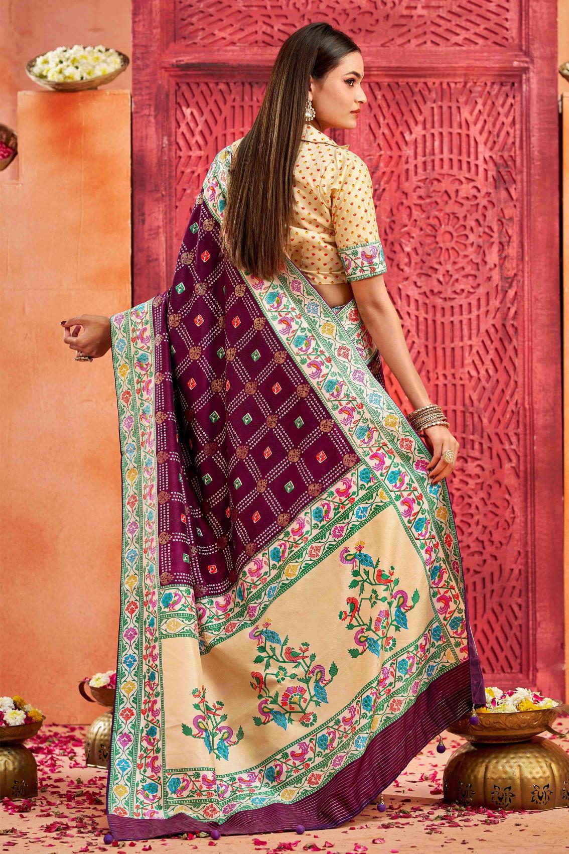 Plum Velvet Tussar Silk Saree — alternate view