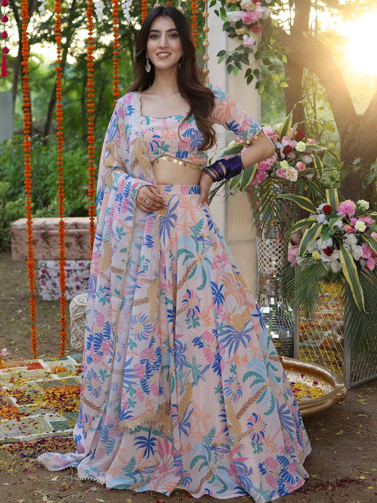 Printed Baby Pink Georgette Lehenga