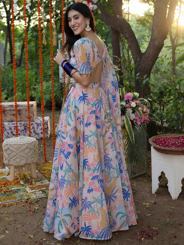 Printed Baby Pink Georgette Lehenga — alternate view