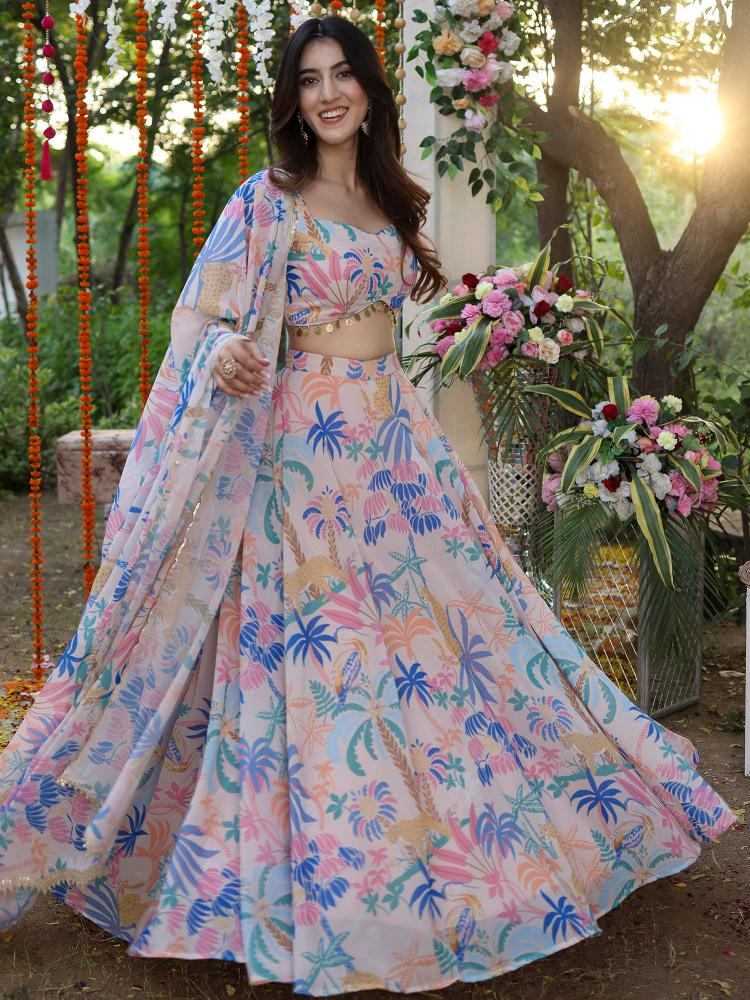 Printed Baby Pink Georgette Lehenga