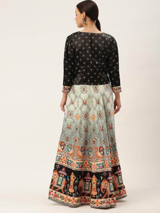 Printed Black N Multicolor Crop Top Lehenga — alternate view