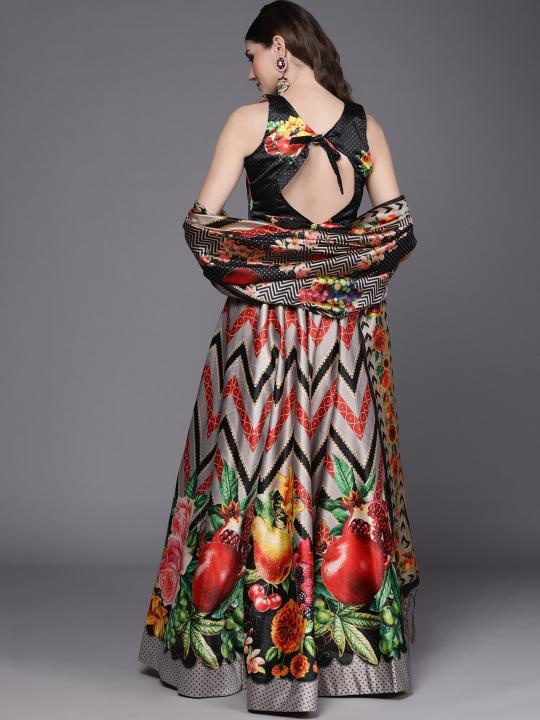 Printed Black N Off White Lehenga — alternate view