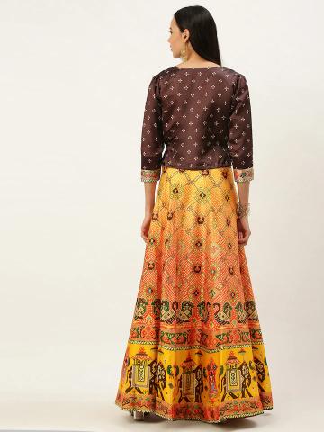 Printed Coffee N Multicolor Crop Top Lehenga — alternate view