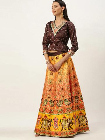 Printed Coffee N Multicolor Crop Top Lehenga