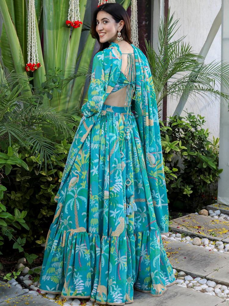 Printed Firozi Georgette Lehenga — alternate view