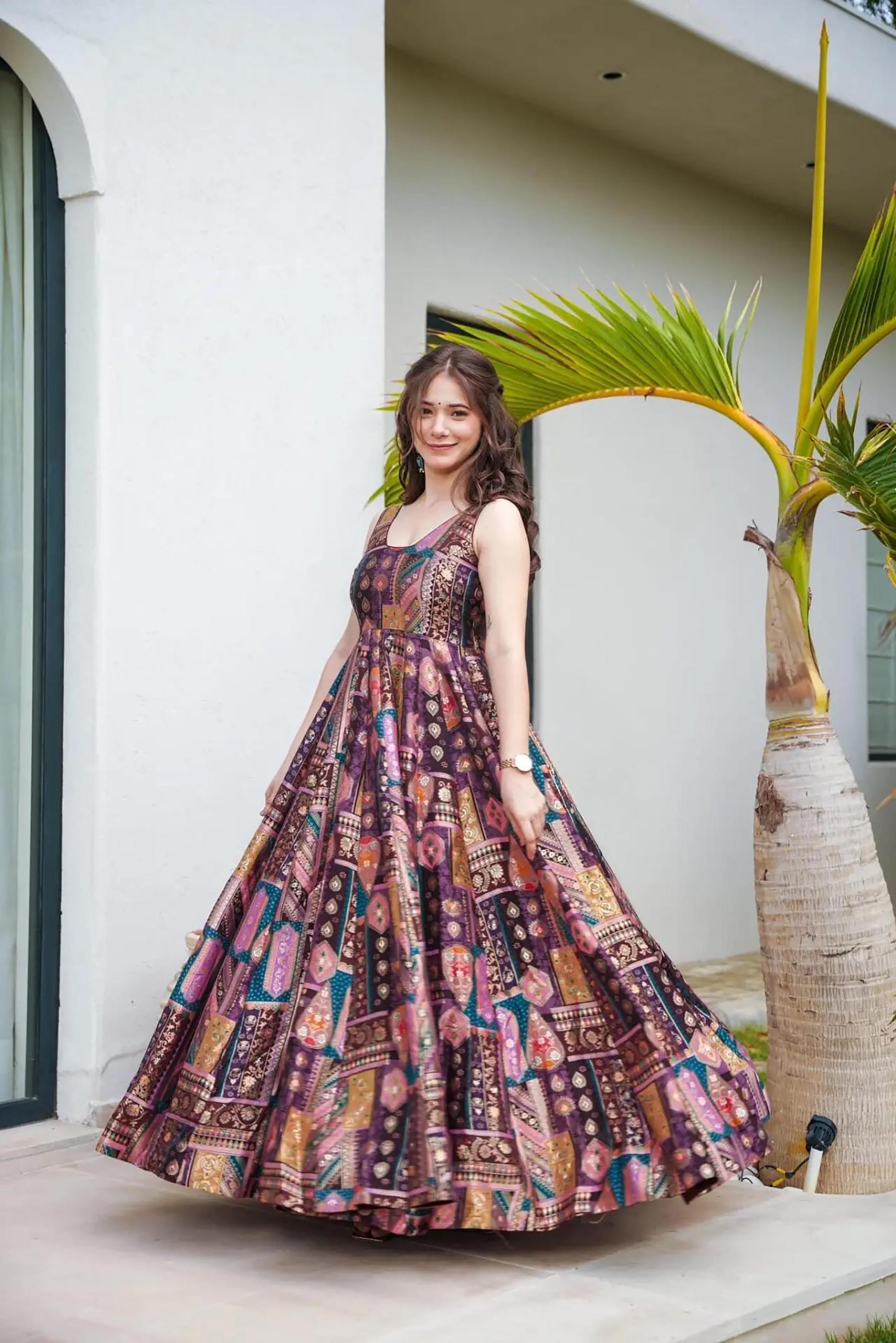 Printed Lavender Silk Gown — alternate view