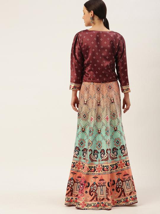 Printed Maroon N Multicolor Crop Top Lehenga — alternate view