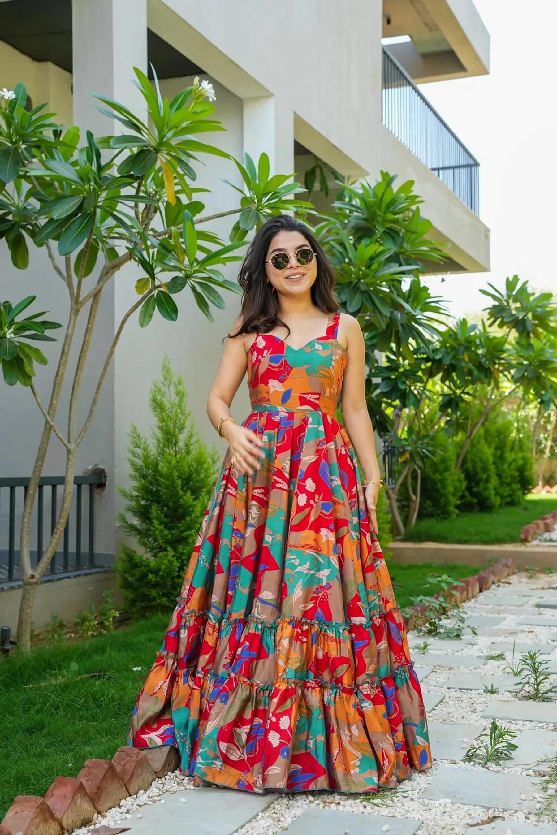 Printed Multicolor Rayon Gown