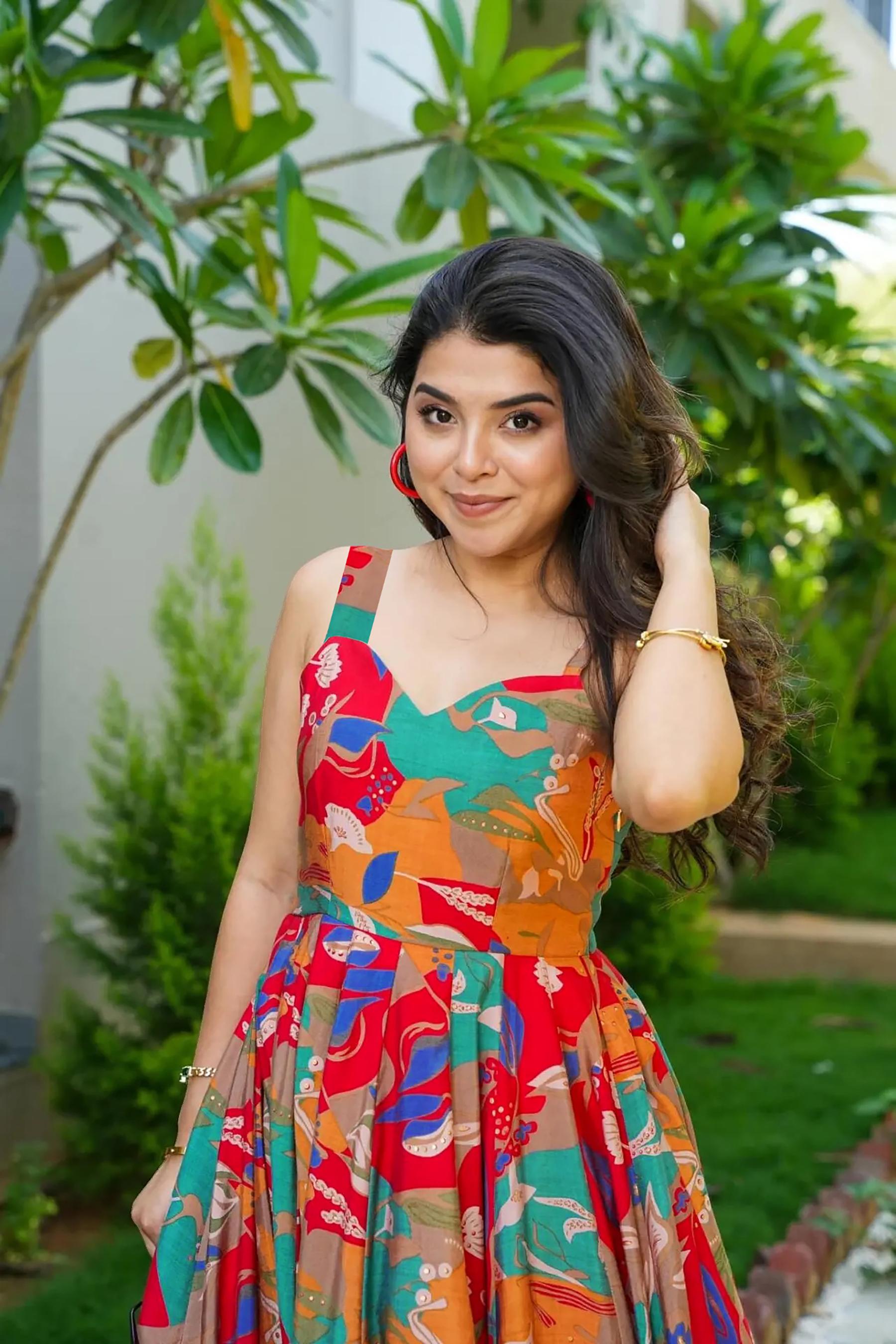 Printed Multicolor Rayon Gown — alternate view