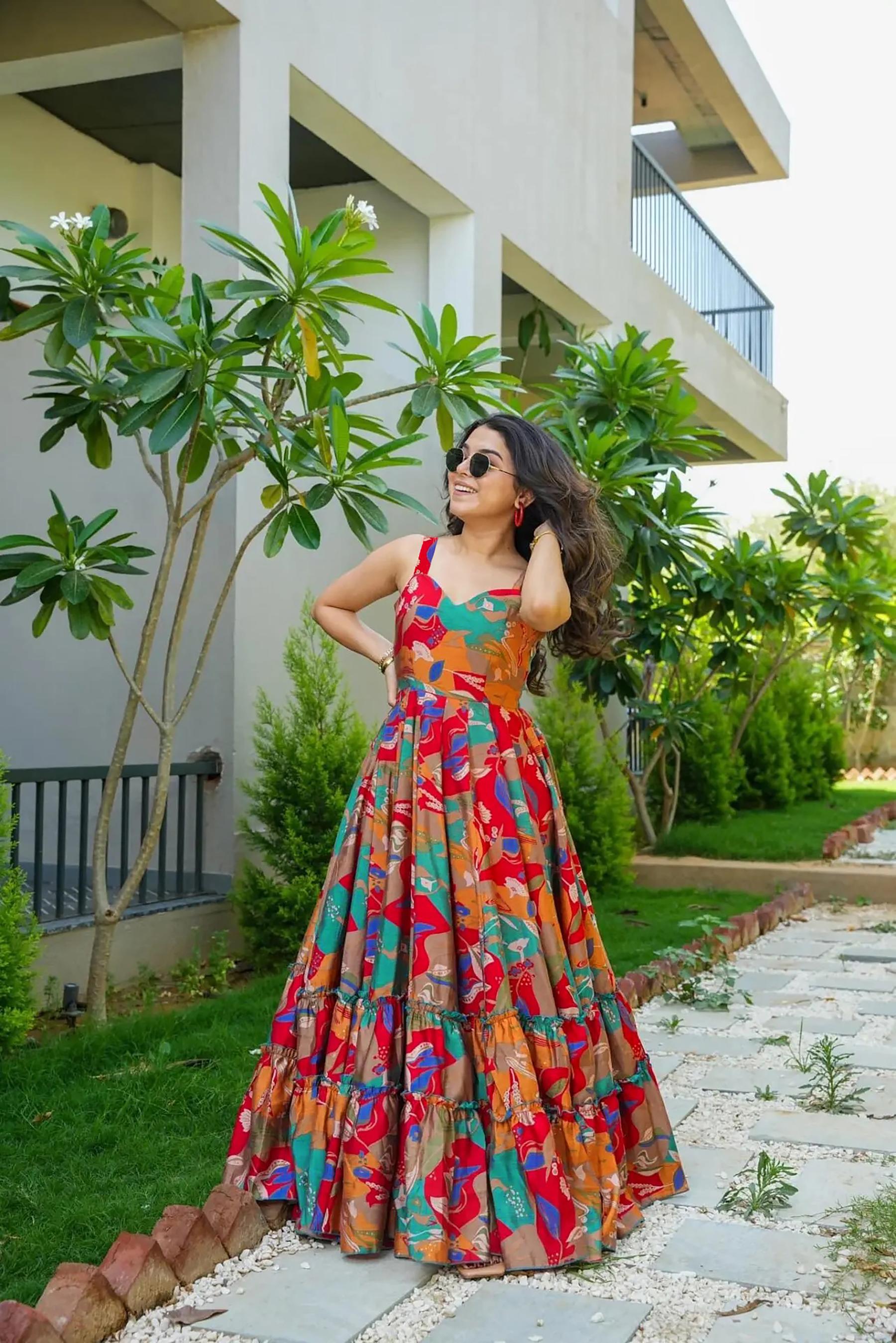 Printed Multicolor Rayon Gown