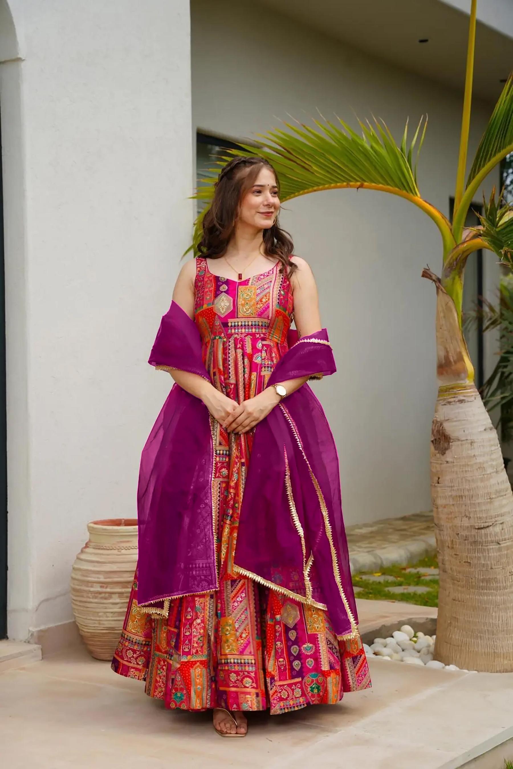 Printed Multicolor Silk Gown