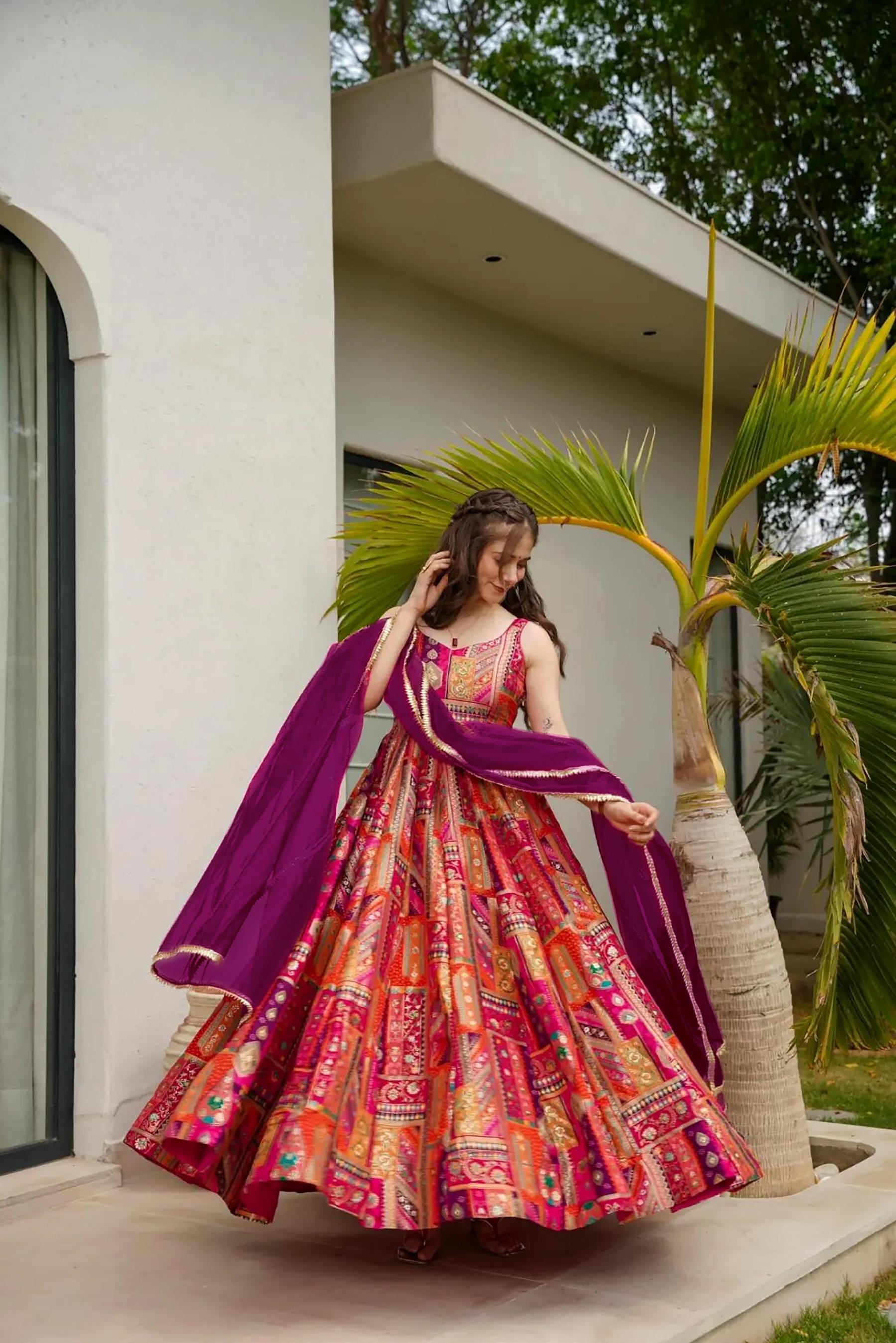 Printed Multicolor Silk Gown — alternate view