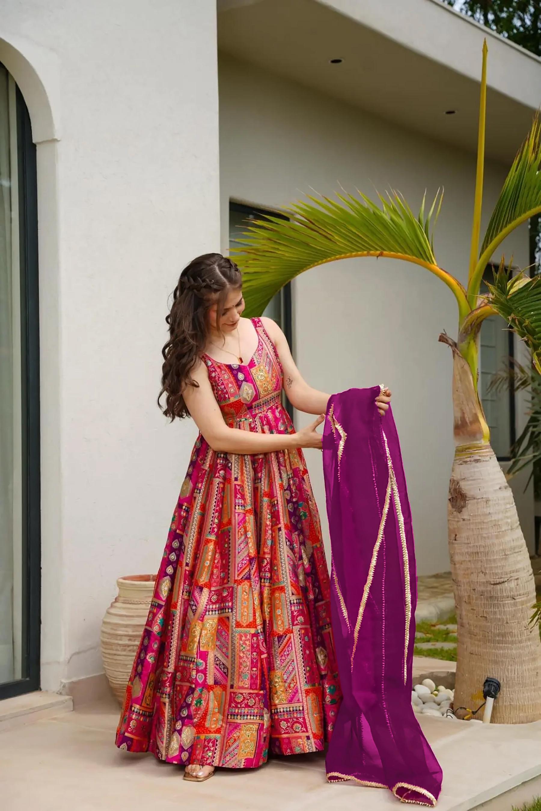 Printed Multicolor Silk Gown