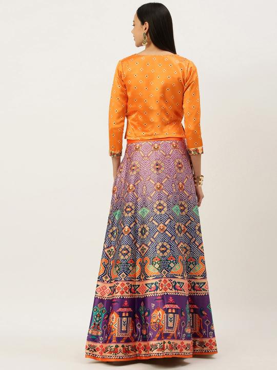 Printed Mustard N Multicolor Crop Top Lehenga — alternate view