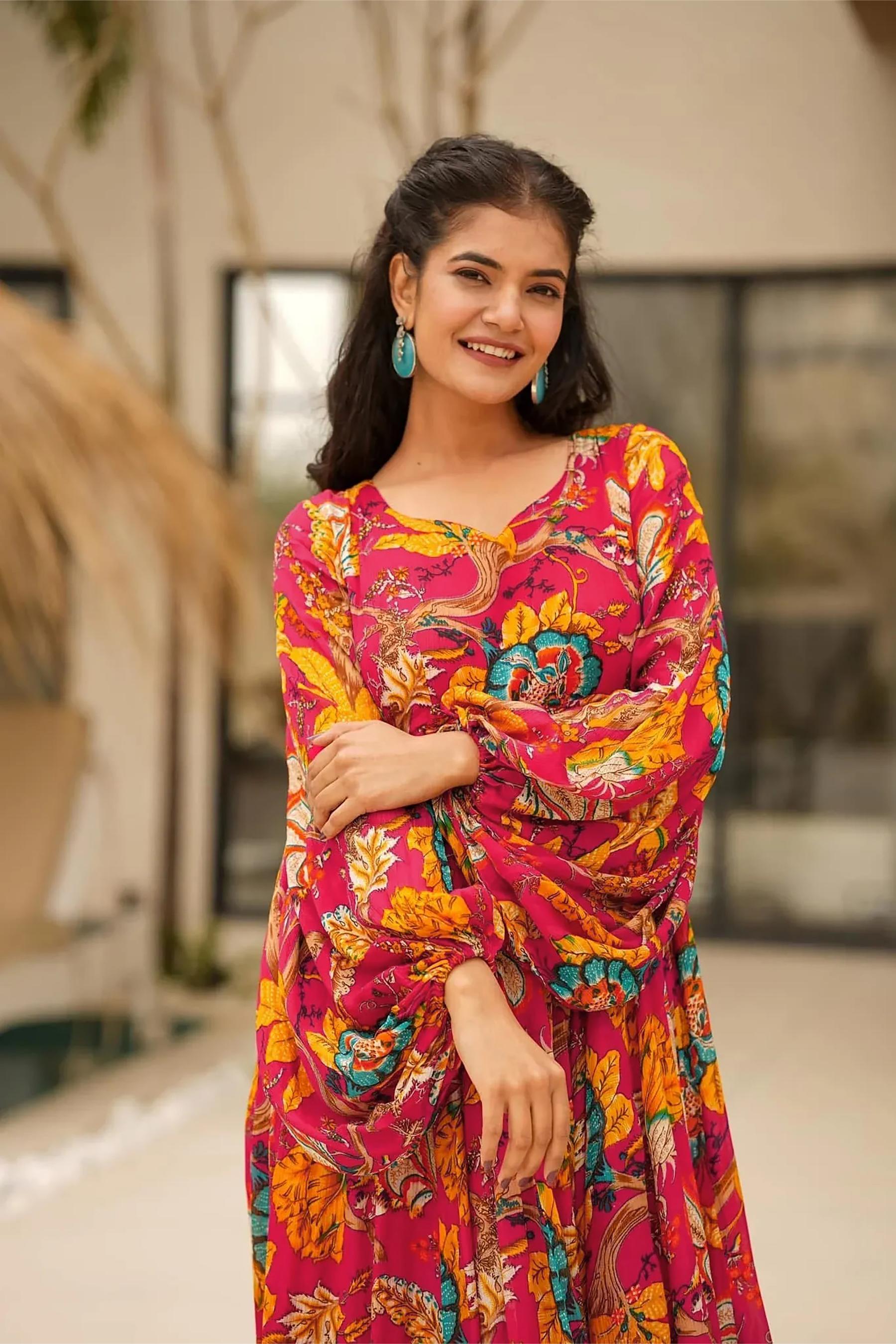 Printed Pink Airtex Chinon Gown — alternate view