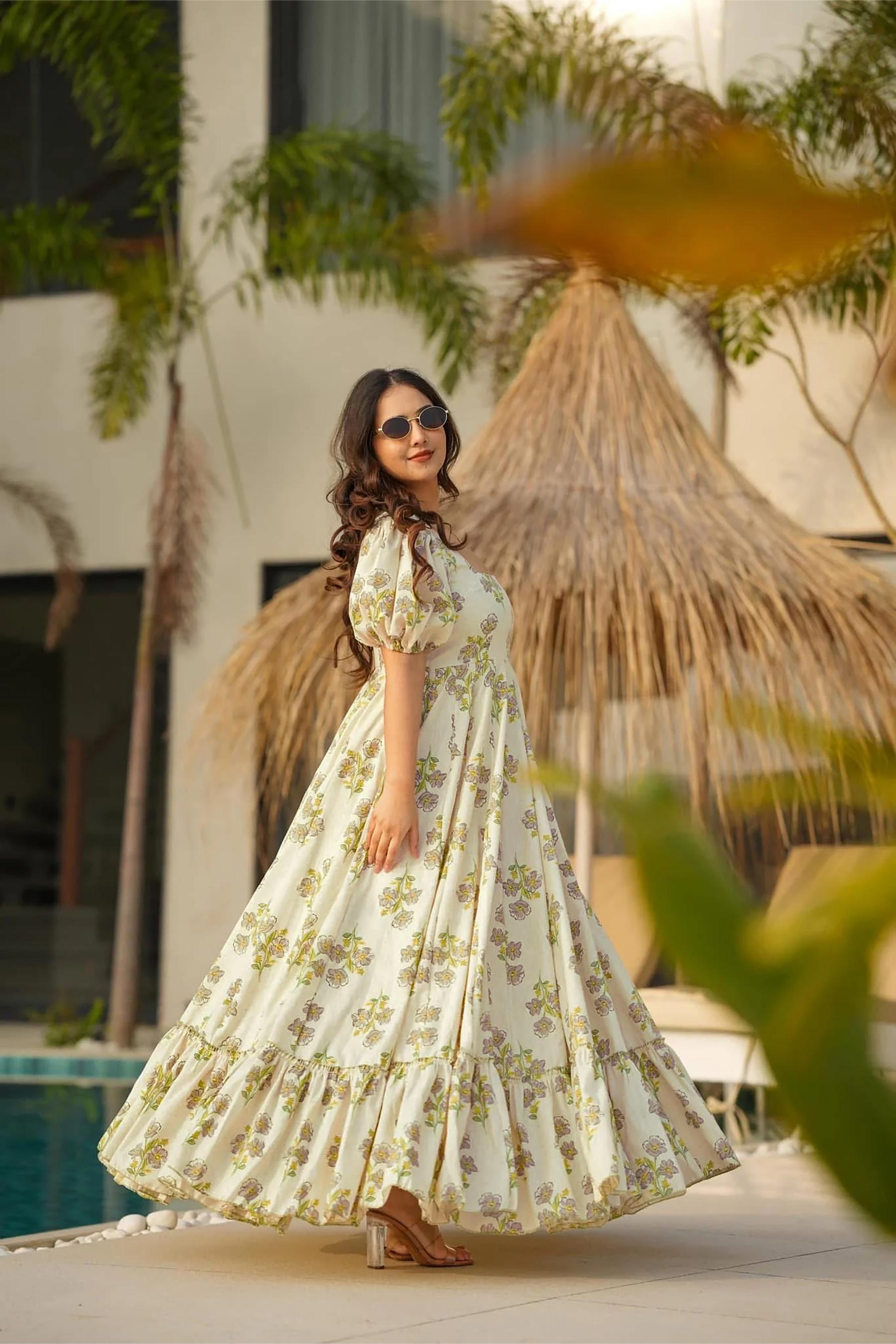 Printed Pista Rayon Gown