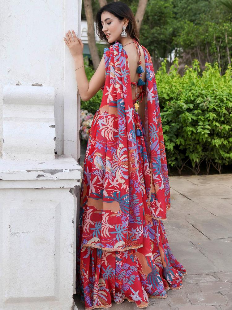Printed Red Georgette Lehenga — alternate view