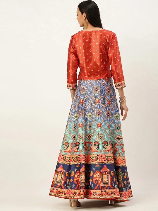 Printed Red N Multicolor Crop Top Lehenga — alternate view