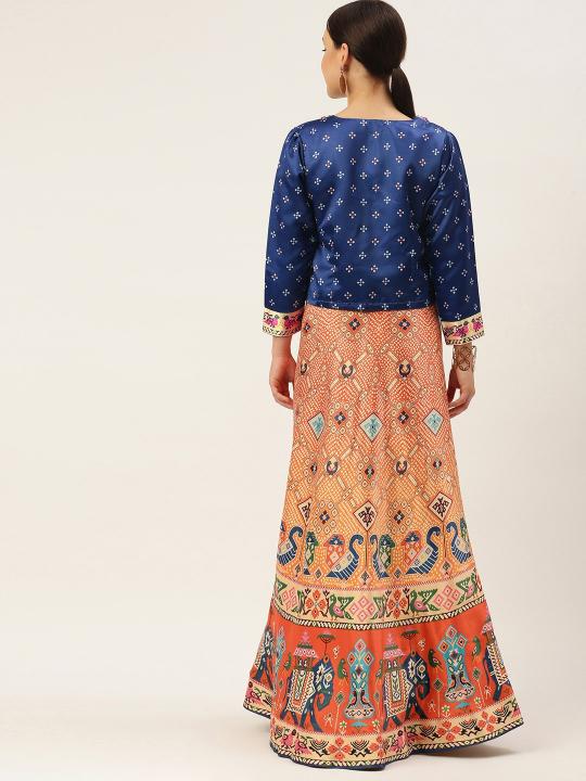 Printed Royal Blue N Multicolor Crop Top Lehenga — alternate view