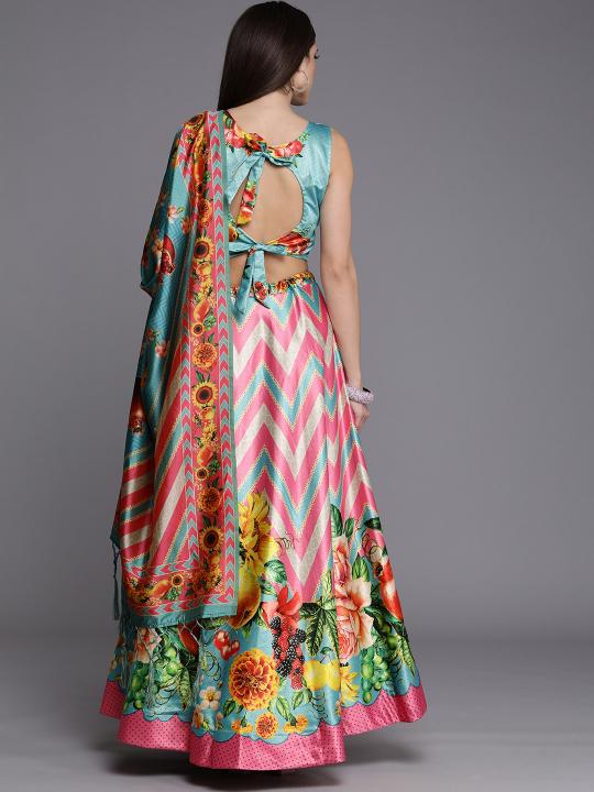 Printed Sky Blue N Pink Lehenga — alternate view
