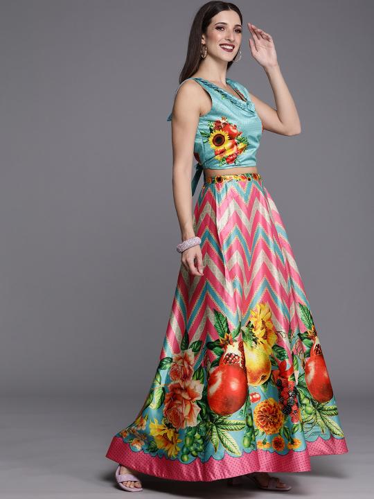Printed Sky Blue N Pink Lehenga
