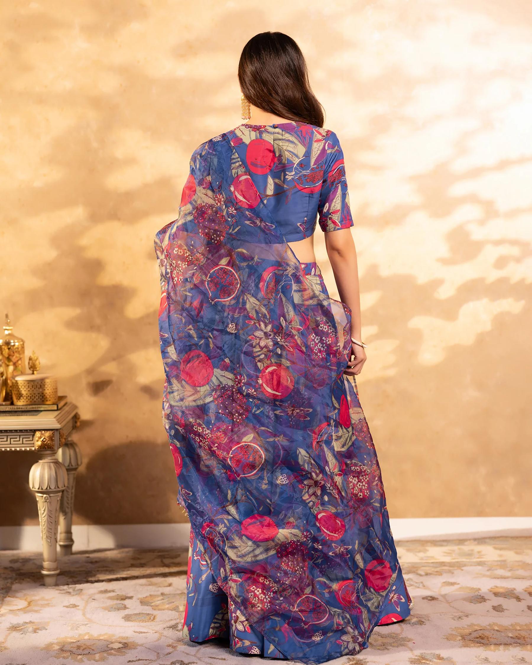 Printed Teal Blue Readymade Lehenga — alternate view