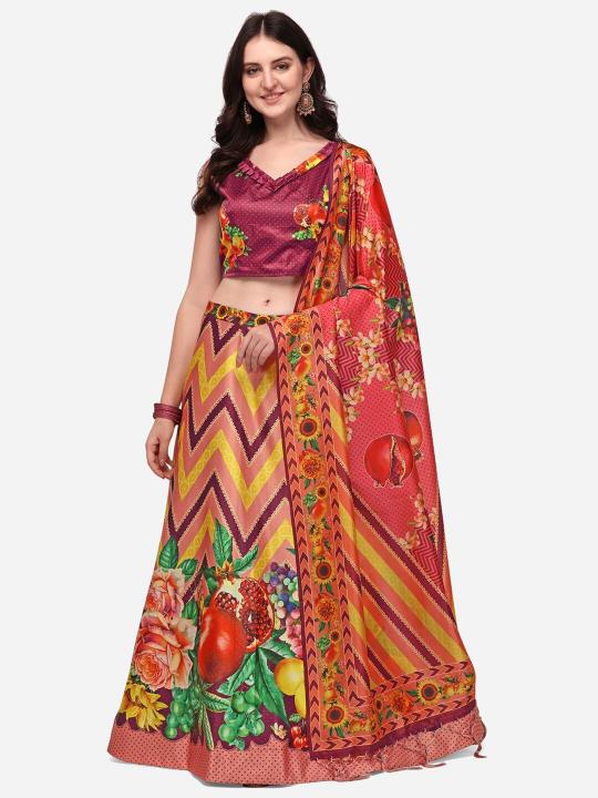 Printed Wine N Multi Lehenga