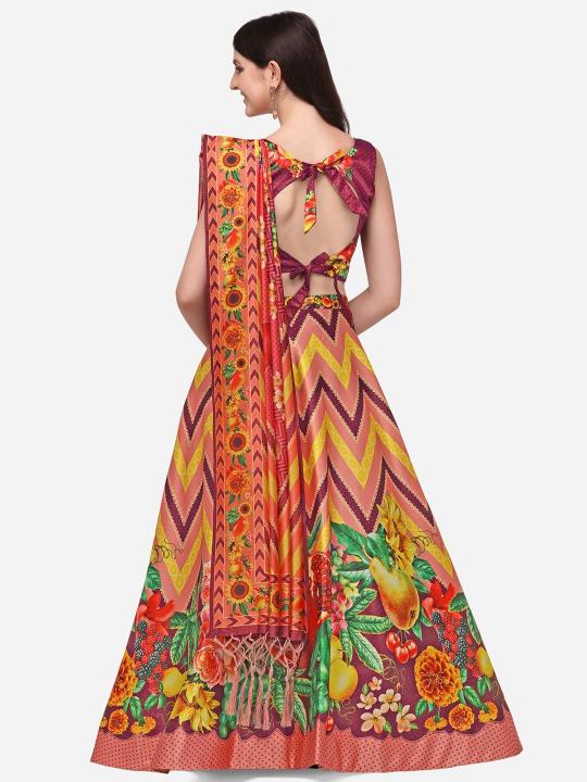 Printed Wine N Multi Lehenga — alternate view