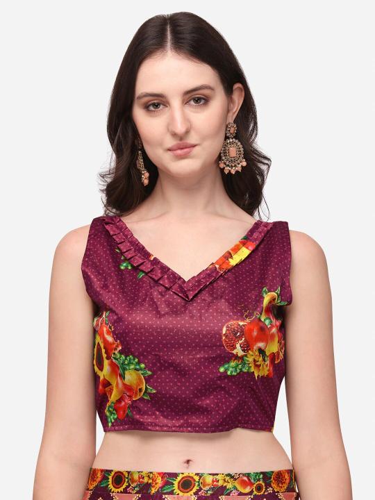 Printed Wine N Multi Lehenga