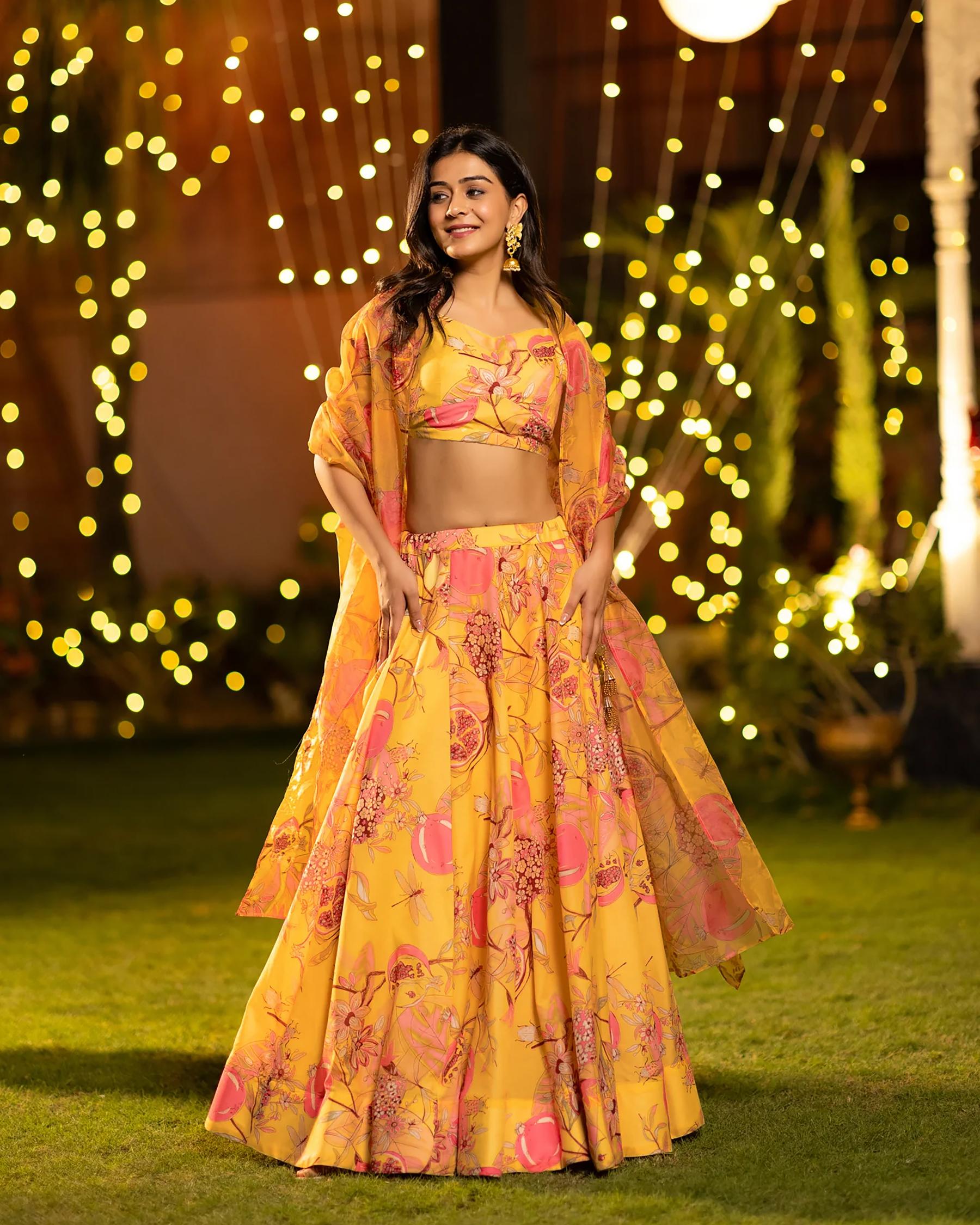 Printed Yellow Readymade Lehenga