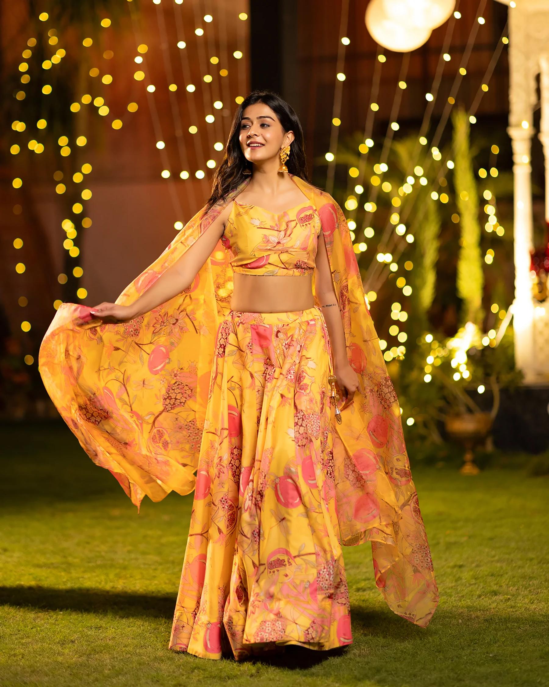 Printed Yellow Readymade Lehenga — alternate view